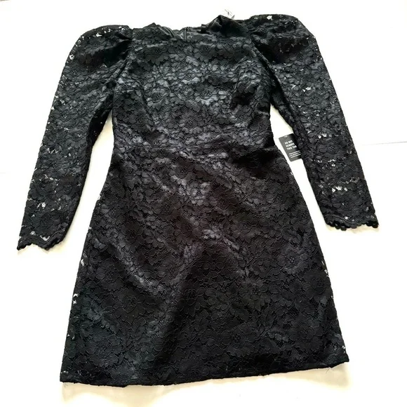 Express lace puff sleeve long sleeve black NWT dress black size medium - Picture 3 of 11